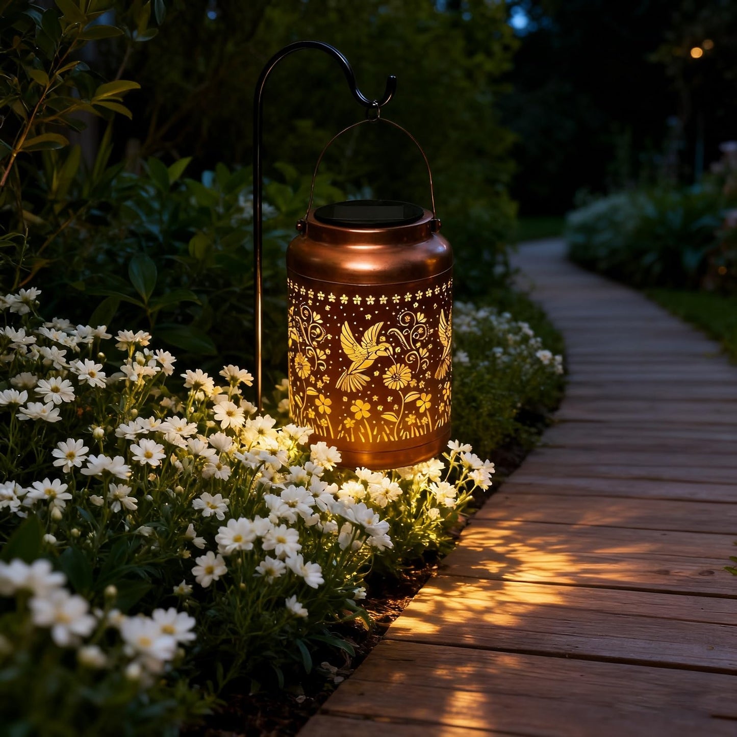 2 Pack Solar Lanterns Outdoor Garden Decor- Solar Lights Waterproof Hummingbird Decorative Gifts For Women Mom Grandma Hanging Metal Lights Gardening Gift For Outside For Yard  Patio  Backyard  Farm