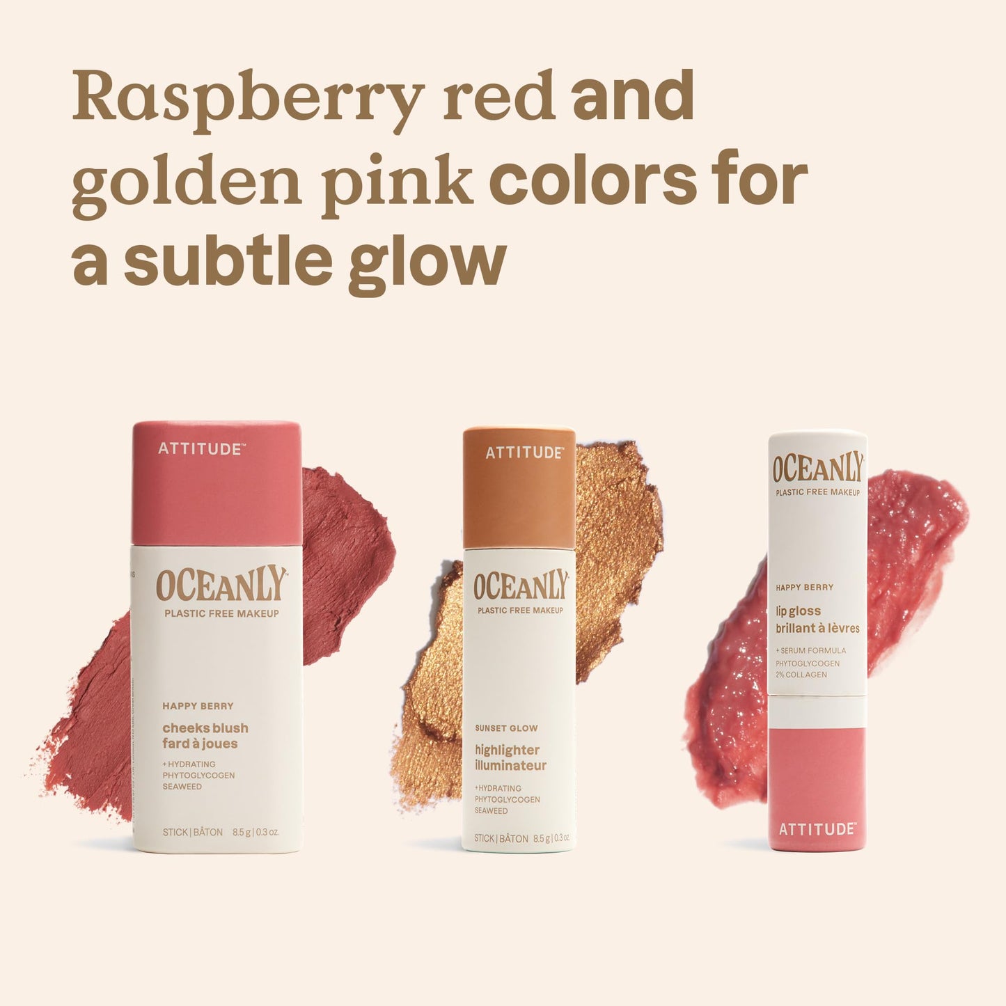 ATTITUDE Happy Berry Makeup Trio Set, EWG Verified, Titanium Dioxide-Free, Plastic-free, Plant and Mineral-Based Ingredients, Ve