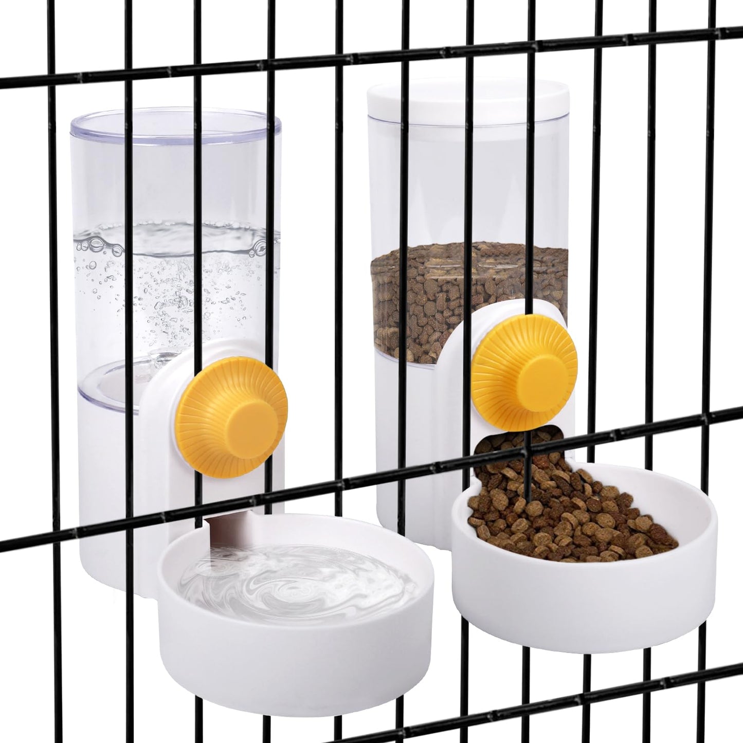 DricRoda Pet Feeder Waterer Hanging Dog Cat Food Water Dispenser, Automatic Gravity Feeder Waterer Set for Cage Pets, Travel Food Water Bowl Rabbit Feeder for Ferret Small and Medium Animals, White