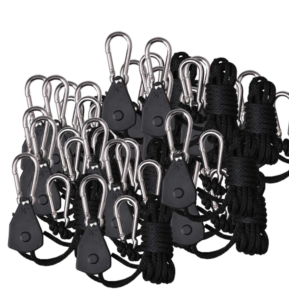 TopoGrow Adjustable Rope Hanger 1/8in  150lb, 192PCS/96 Pairs, Nylon, Loose-Proof Design for Grow Lights