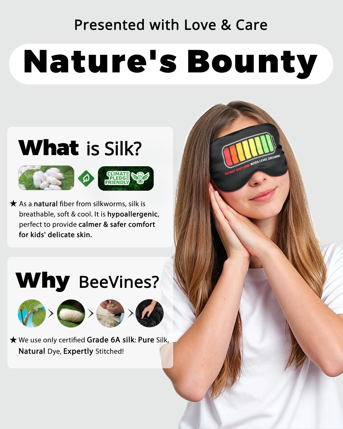 BeeVines 100% Real Mulberry Silk Sleep Mask 2 Pack, Original Design Game Themed Pure Silk Blackout Eye Cover for Kids & Adults, Adjustable Strap, Skin-Friendly Eye Mask, Reduce Puffy Eyes, for Travel