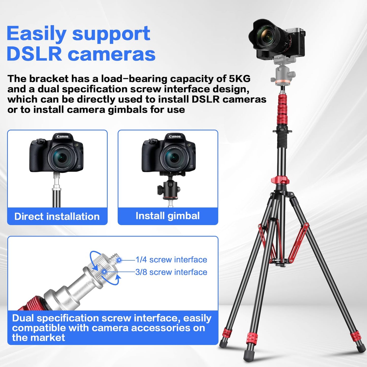 FreeSea Light Stand Aluminum, Adjustable Tripod Stand for Photography, 260cm/102inch Studio Sturdy Tripod for Speedlite Flash Softbox Strobe Light Camera with Carrying Bag