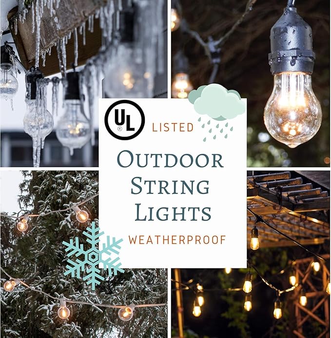 Hometown Evolution, Inc. E26 Outdoor Commercial String Lights with Suspended Socket for Weatherproof Heavy Duty Vintage Outside Lighting (S14 LED Plastic, 50 Foot 25 Socket)