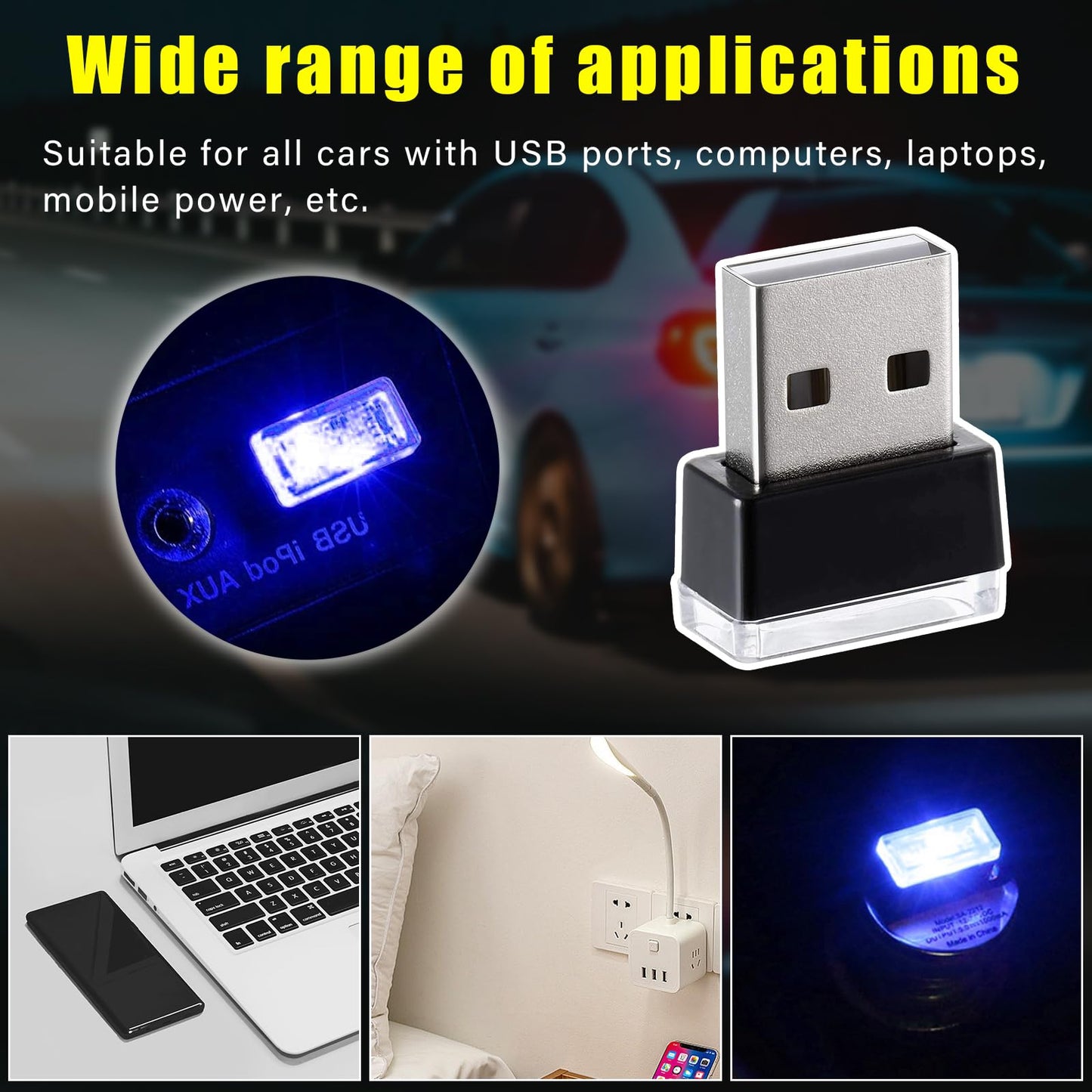 Augeny Usb Led Car Interior Atmosphere Lamp, Portable Ambient Lighting Kit, Blue, Universal Fit For Most Vehicles