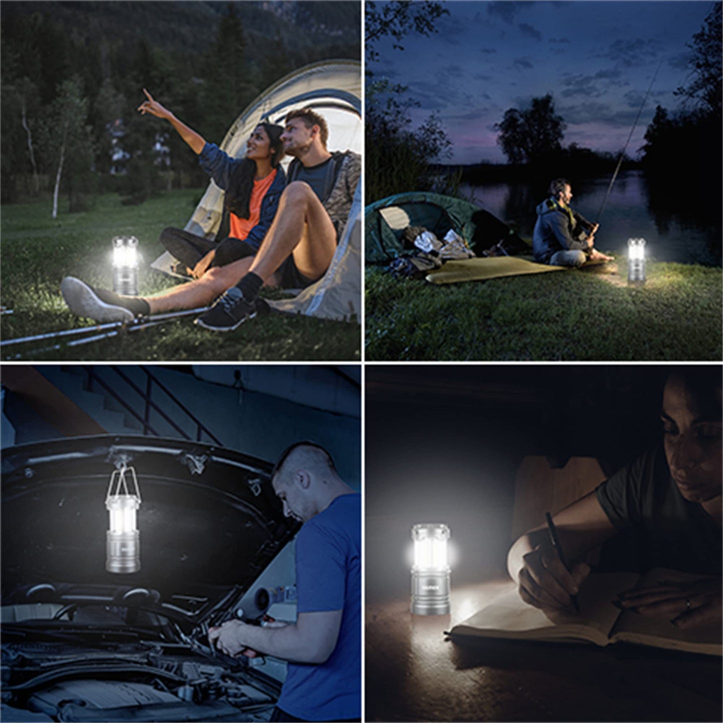 Gemek Led Camping Lantern - Portable Battery Powered, Magnetic Base, Collapsible Hook, Gray, Model Gd0131