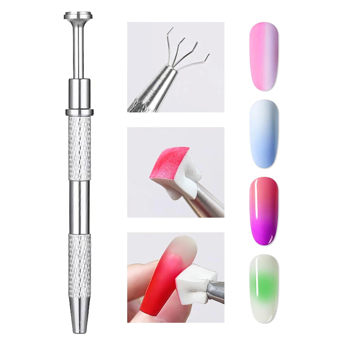 Nail Sponges Set for Ombre Gel,Nail Art Tools Set-50Pcs colorful Nail Sponges With pink Grabbing Pen Transparent Plastic Storage Box Used to Store Nail Art Tools