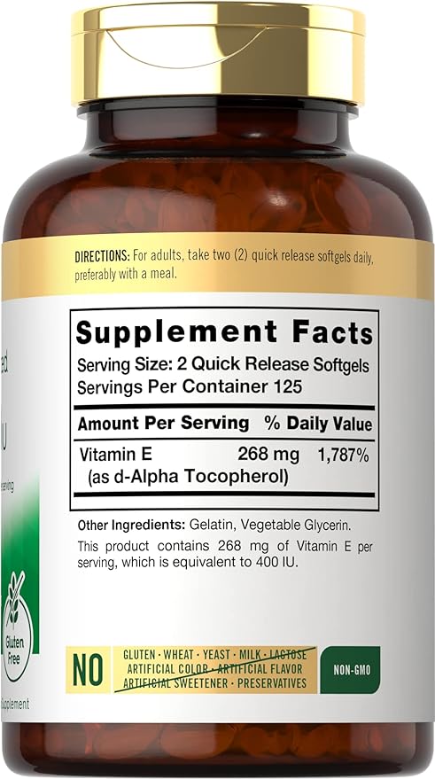 Carlyle Vitamin E 400 IU Softgels | 250 Count | Naturally Sourced | Non-GMO and Gluten Free