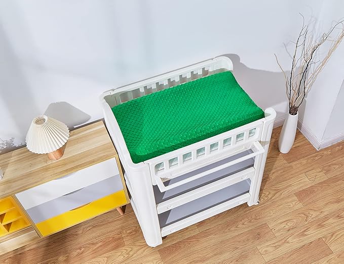 Solid Changing Table Pad Cover Cradle Sheet, Fits 32"/34''x16 Contoured Diaper Changing Pad, Ultra Soft Cozy Dots Plush Changing Table Covers, Breathable Wipeable Removable (Fern Green)