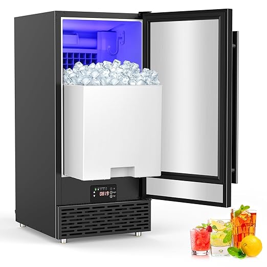 Commercial Ice Maker Machine 120 LBS/24H, 40 Ice Trays 60 LBS Cold Preservation Bin for 4-6 H, Freestanding Undercounter Ice Maker Stainless Steel, Ice Machine for Restaurant Bar Kitchen Cafe, Black