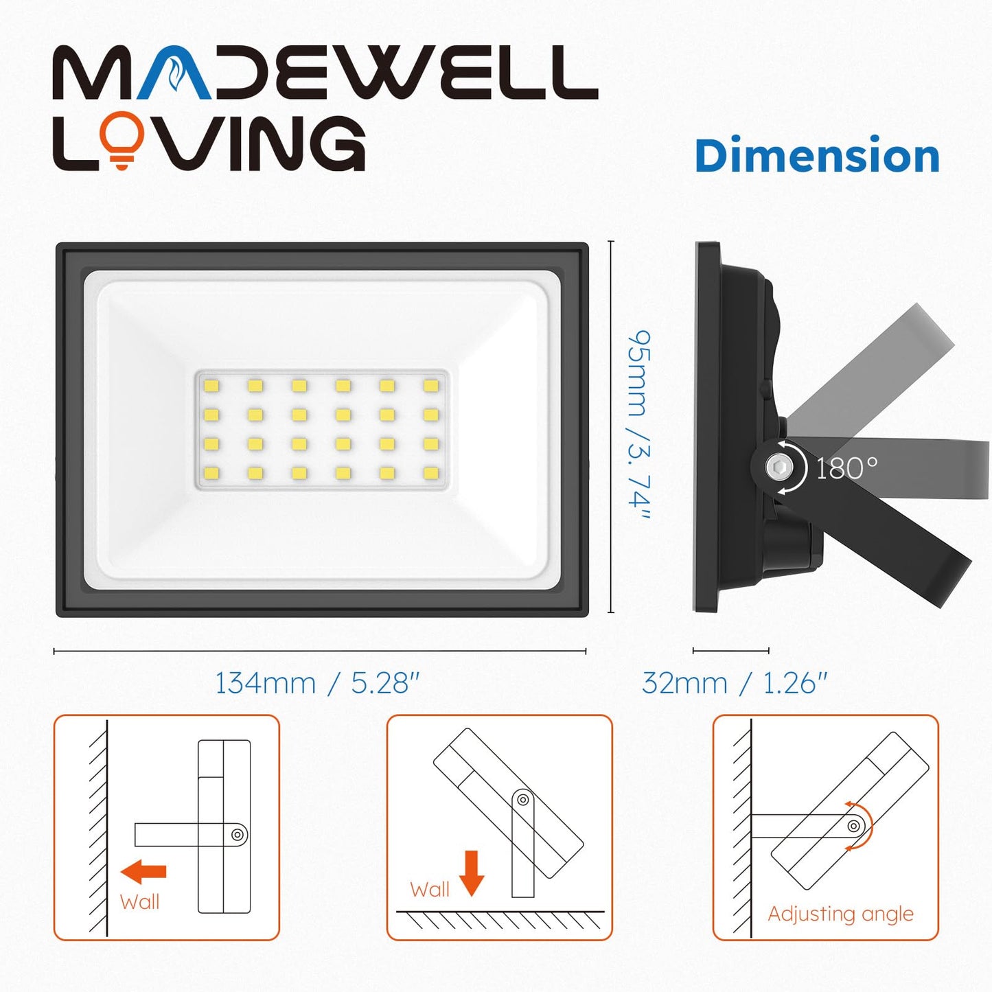 Madewell Living 4-Pack 30W Led Flood Lights Outdoor - 5400 Lumens Super Bright Security Lighting  Ip66 Waterproof  5000K Daylight - Energy-Efficient Outdoor Lights For Garage  Garden  Lawn  Backyard