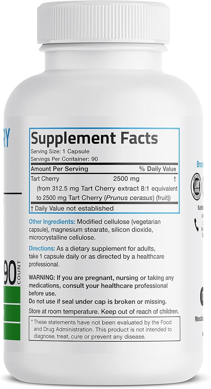 Bronson Tart Cherry Extract 2500 mg Premium Non-GMO Formula Packed with Antioxidants and Flavonoids, 90 Vegetarian Capsules