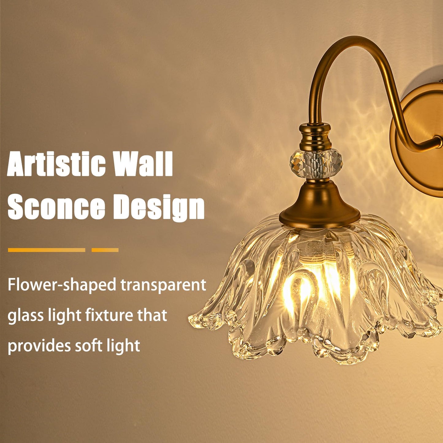 Sunkryster 1 Piece Vintage Wall Sconce With Floral Clear Glass Shade  Matte Brass Finish Wall Mount Lighting For Bathroom Vintage Bathroom Vanity Light Fixtures