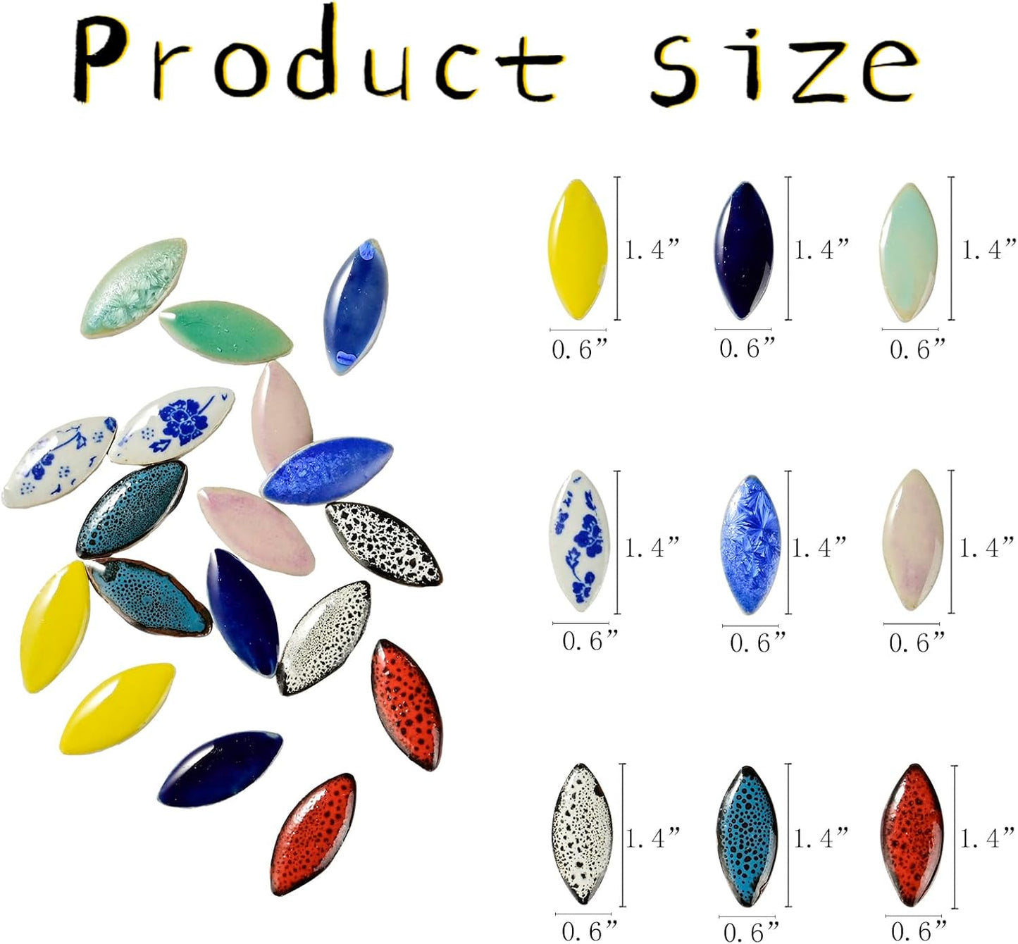 70 Pcs Petal Ceramics Mosaic Tiles for Crafts, Stained Ceramics Mosaic Supplies, Flower Leaves Mosaic Ceramics Pieces Kit for DIY Crafts Plates Picture Frames Home Decorations - Mixed Color