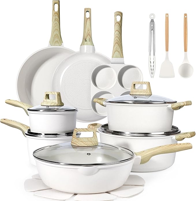 22 Piece Ceramic Non Stick Pots and Pans Set - Nonstick Cookware Set, Non-toxic Healthy Kitchen Cooking Set w/Frying Pans Set, Dishwasher Safe, PFAS PTFE PFOA PFOS Free