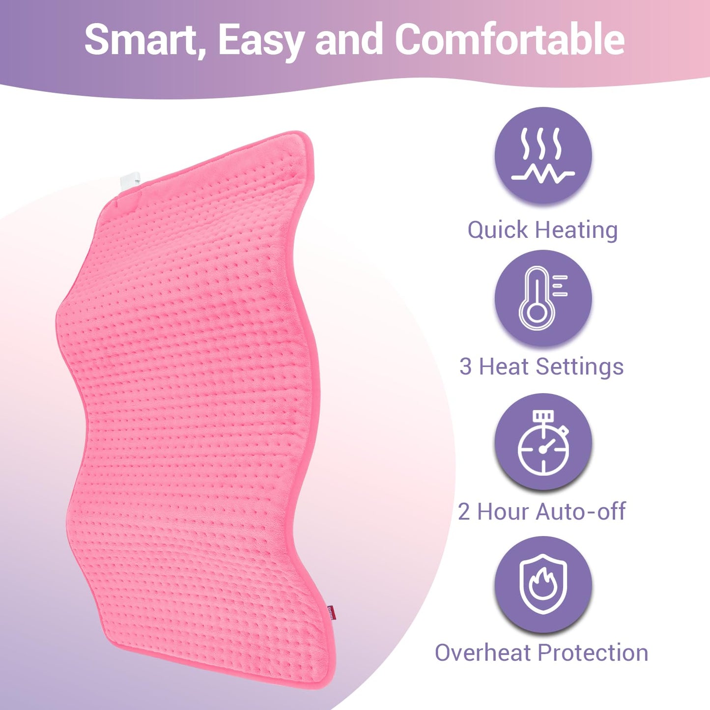 Comfytemp Heating Pad for Back Pain Relief - Electric Heating Pad for Period Cramps, Moist/Dry Heat, Birthday Gifts for Mom, 3 Heat Settings, 2H Auto Off, Machine Washable (12" x24", Pink)