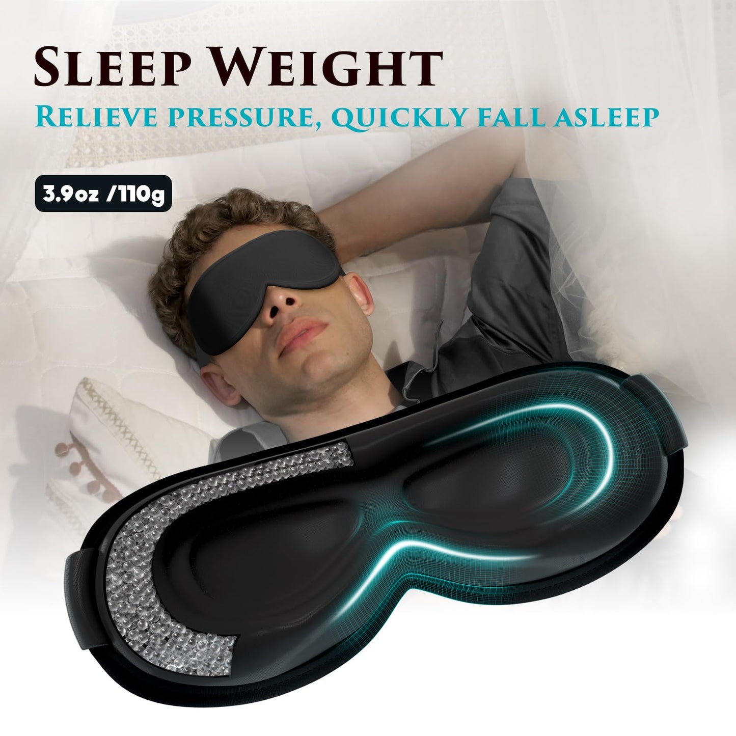 Weighted Eye Mask Cover for Sleeping - Eye Masks for Sleep with Adjustable Strap, Lash Extension Eye Covers for Women Men, 3D Contoured, Plane Travel Essentials, Blindfold for Meditation (Black)