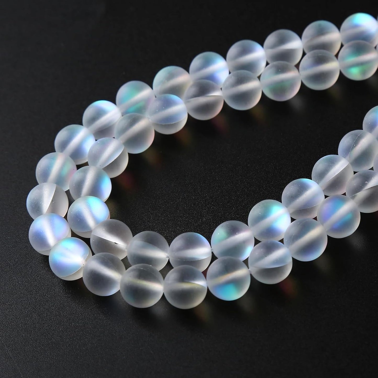 60pcs 6mm Natural White Mystic Aura Quartz Beads Frosted Matte Moonstone Round Loose Beads For Jewelry Making DIY Bracelet Necklace 15"