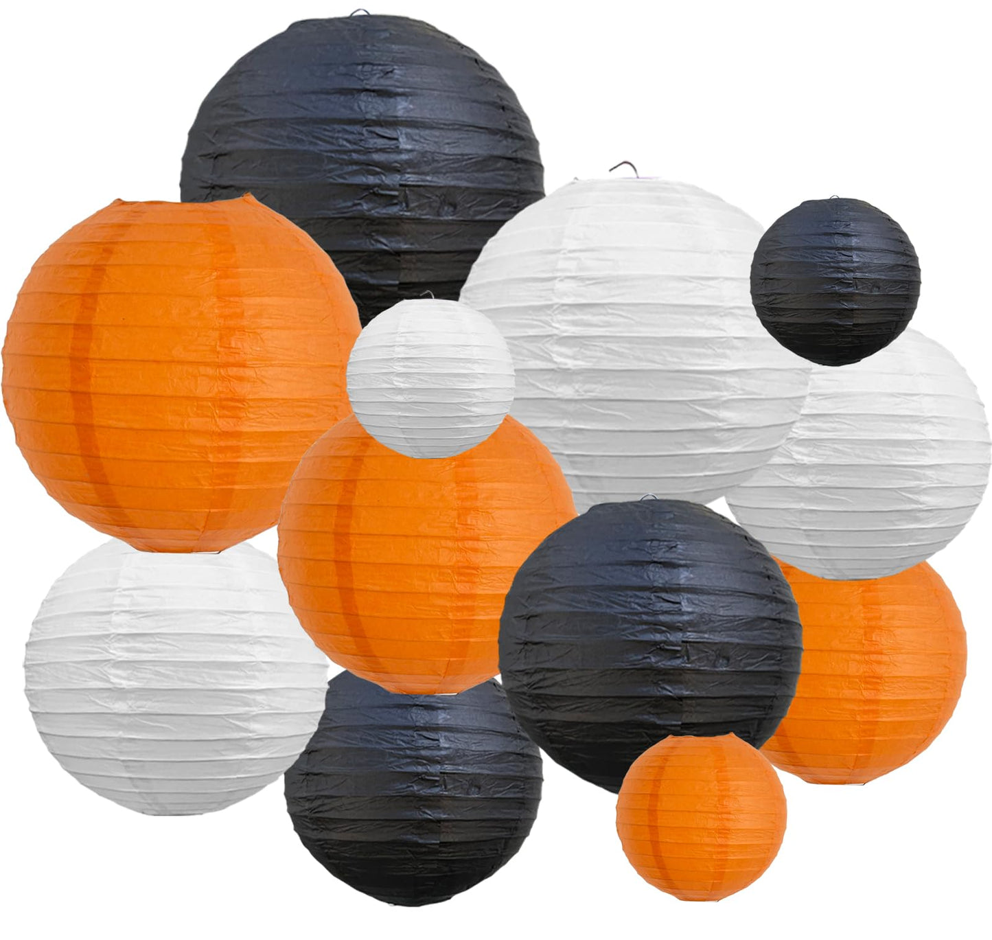 Beishida 12Pcs Orange Black White Paper Lanterns Decorative Chinese/Japanese Hanging Round Paper Lanterns Lamp For Halloween Birthday  Wedding  Christmas  Bridal Home Decor  Party Decoration
