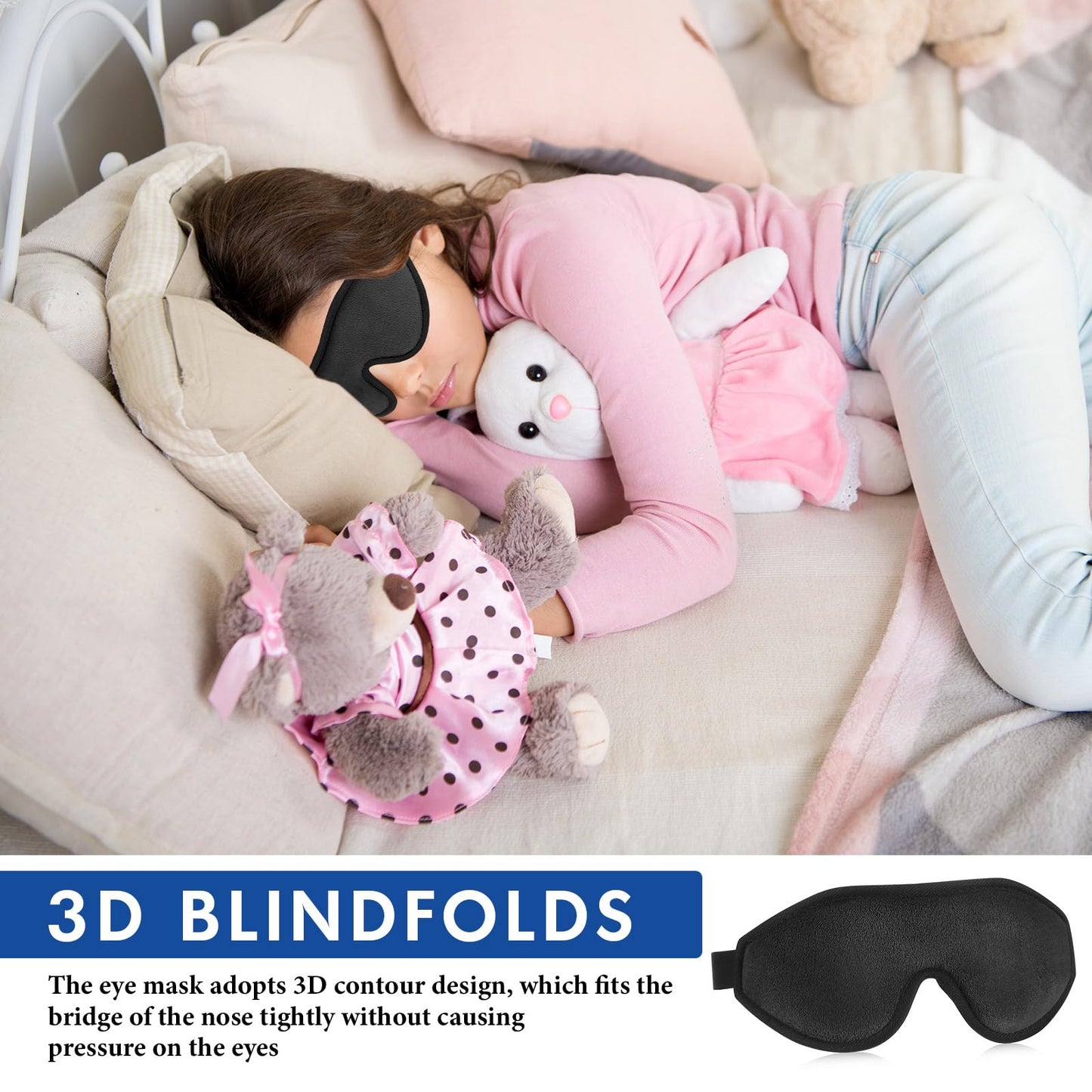 Coume Sleep Mask for Kids 3D Sleeping Blindfold Memory Foam Contoured Eye Mask with Blocking Light with Adjustable Strap(Black)