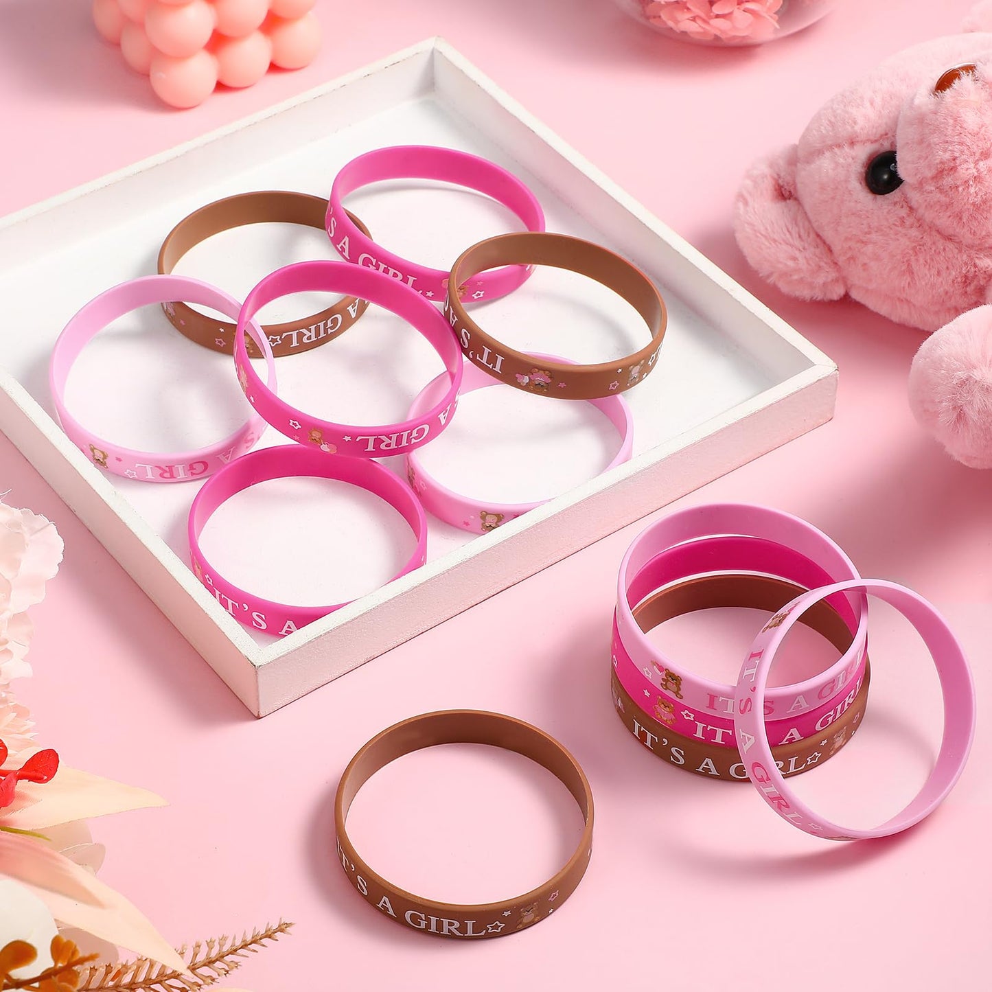 Zomiboo 36 Pieces Baby Shower Rubber Bracelets, It's a Boy It's a Girl Wristbands Elephant Baby Shower Decorations for Boy Girl