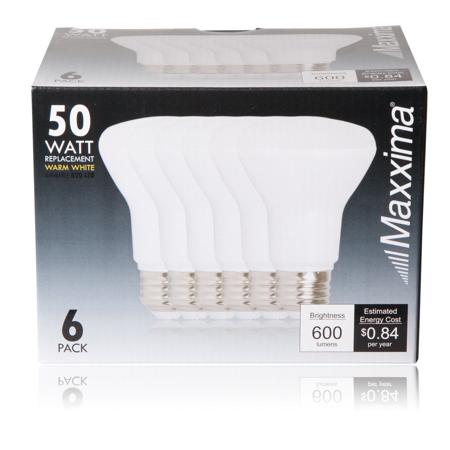 Maxxima Led Br20 Bulbs, 7W Dimmable Warm White 3000K, 600 Lumens, E26 Base, 6 Pack