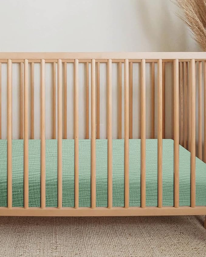 Crib Sheets for Boys Girl, Fitted Baby Toddler Bed Sheets 28" x 52", Neutral Muslin Cotton Crib Mattress Bedding Soft and Breathable Comfort (Sage)