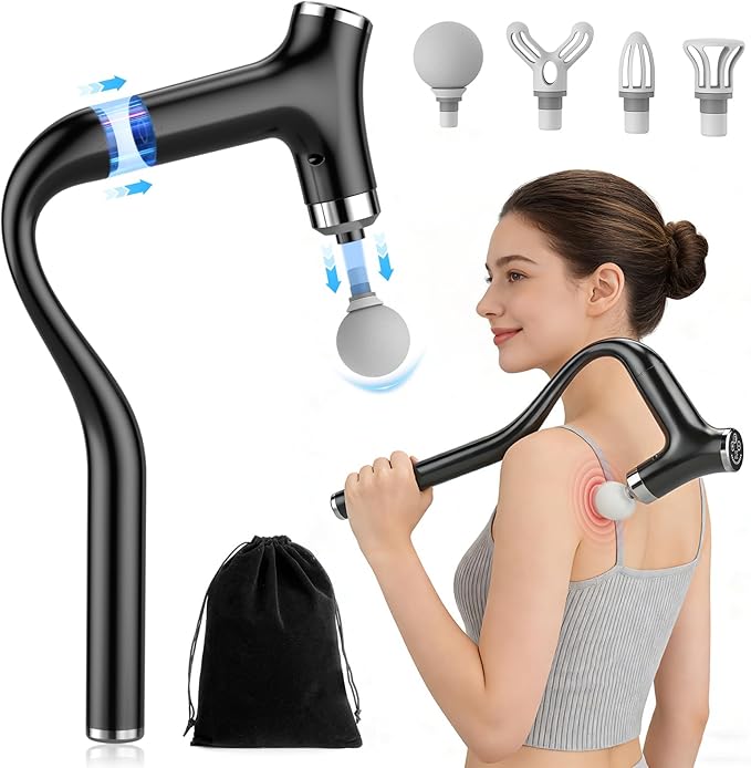 Pudthin Detachable Long Handle Massage Gun for Back Pain Relief, Deep Tissue Percussion Massager with 12 Speed Levels, Han...
