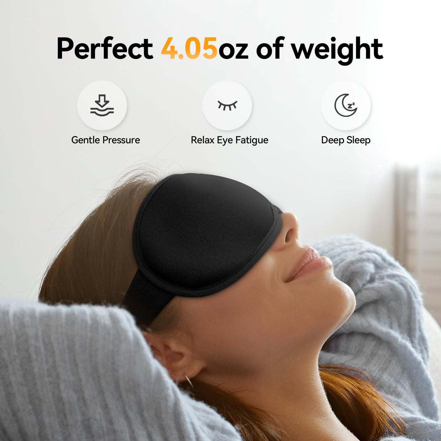 Blackout Sleep Mask for Men & Women: Weighted 3D Contoured Night Eye Cover, Zero Pressure Adjustable Strap & Breathable Fabric, Airplane Travel, Road Trips, Students,Meditation & Yoga Essentials,Black