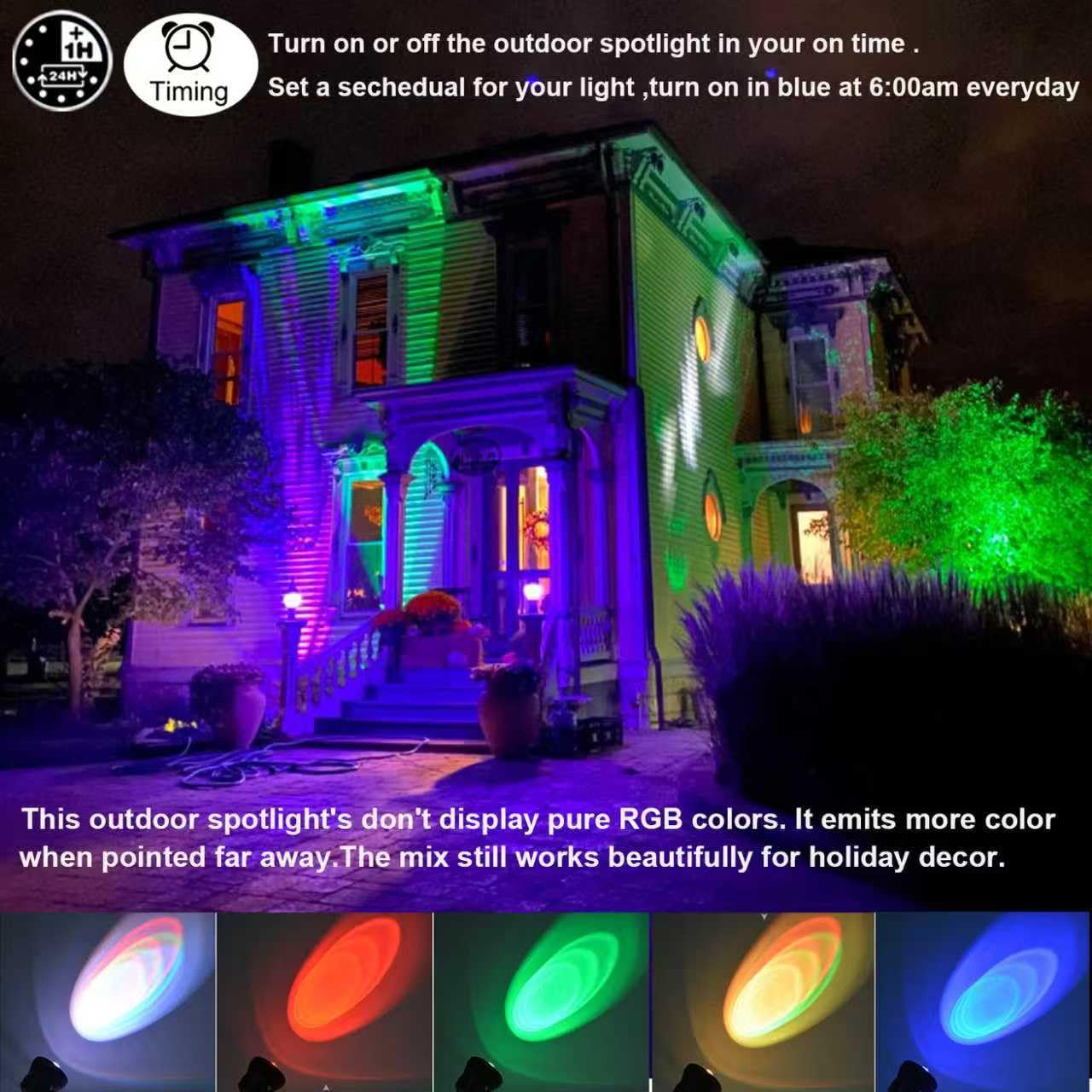 Ruicaikun 10W Outdoor Spot Lights With Remote Control, Dimmable Rgb, Waterproof For Halloween/Christmas Decor
