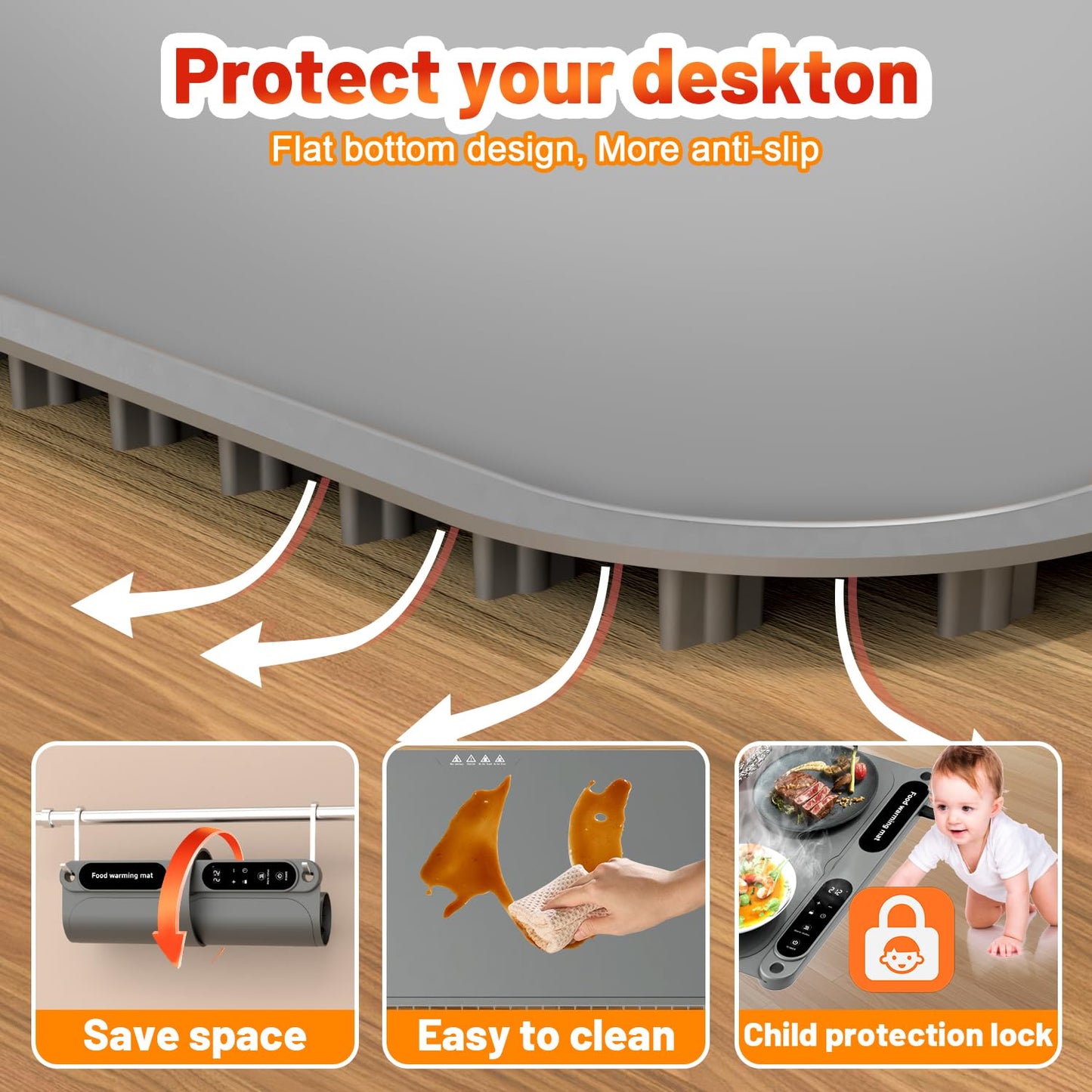 Warming Mat for Food, 430W Portable Electric Warming Tray with 7-Level Temp Control & 8H Timer, Child Lock Safety, 8s Fast Heat Warming Tray for Buffet, Party, Travel& Home, 24×15 IN Food Warmer Mat