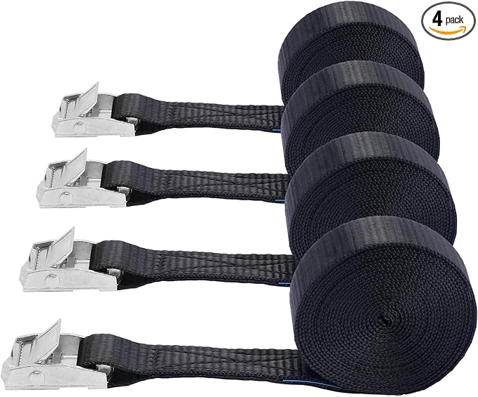 Lashing Straps,1" x 10Ft Adjustable Cam Buckle Tie Down Cinch Strap for Packing Black 4 Pack,Packing Straps Heavy-Duty for...