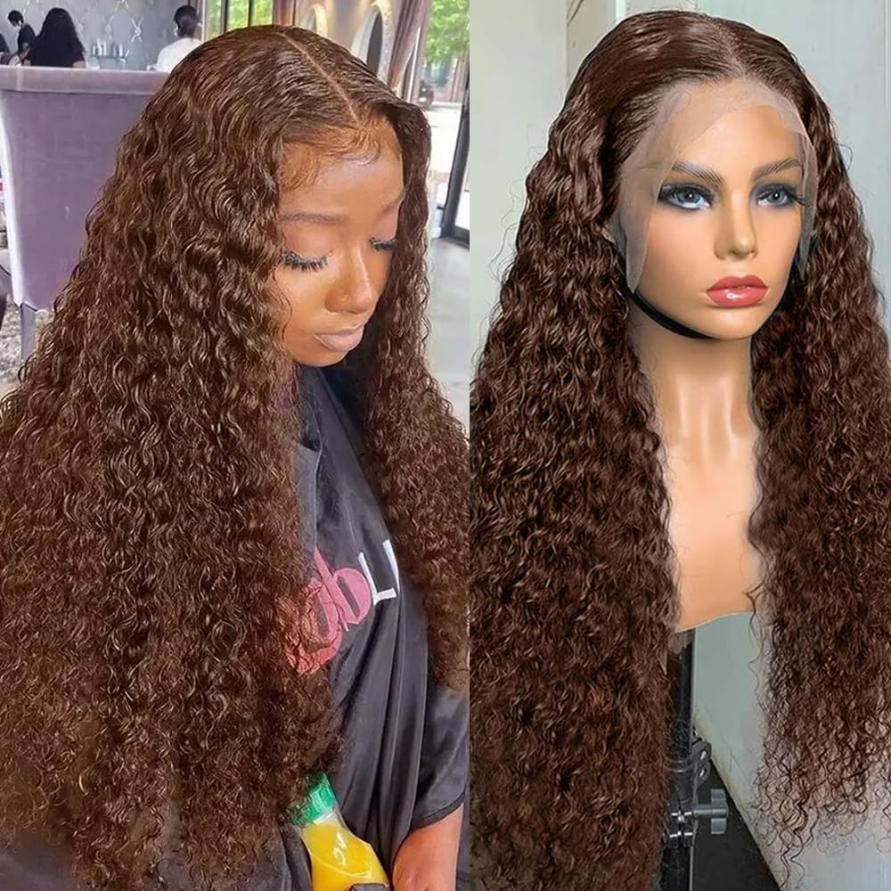 ABSFWIW 22 Inch Chocolate Brown Lace Front Wig Human Hair 13x6 Deep Wave Lace Front Wigs Human Hair 180 Density HD Colored Deep