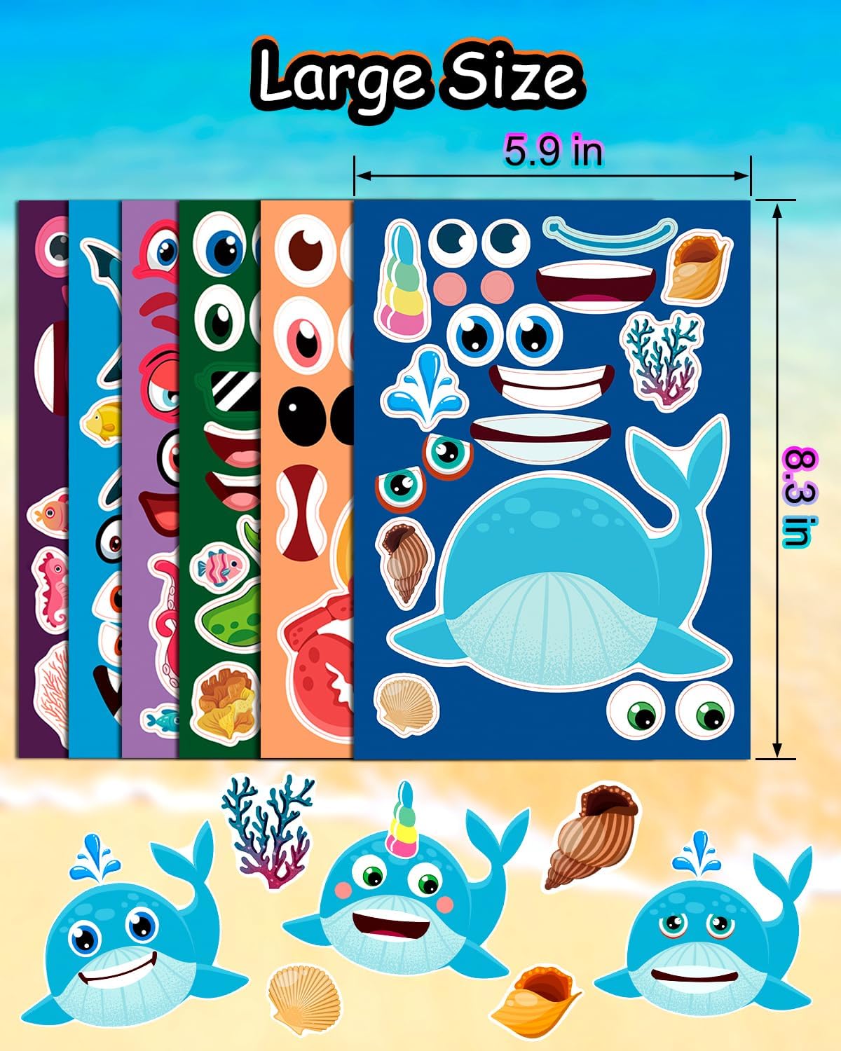 36 Sheets Stickers for Kids Toddlers Party Favors, Mixed Animals Make a Face Stickers Goody Bag Stuffers, Crafts for Kids Activities Classroom Supplies School Teacher Must Haves