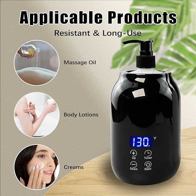 Flylin Massage Oil Warmer, Temperature Control Lotion Bottle Warmer Heater with Two Oil Bottle, Smart Touch Key Digital Massage Oil Heater for SPA/Salon/Barber Shops/Home