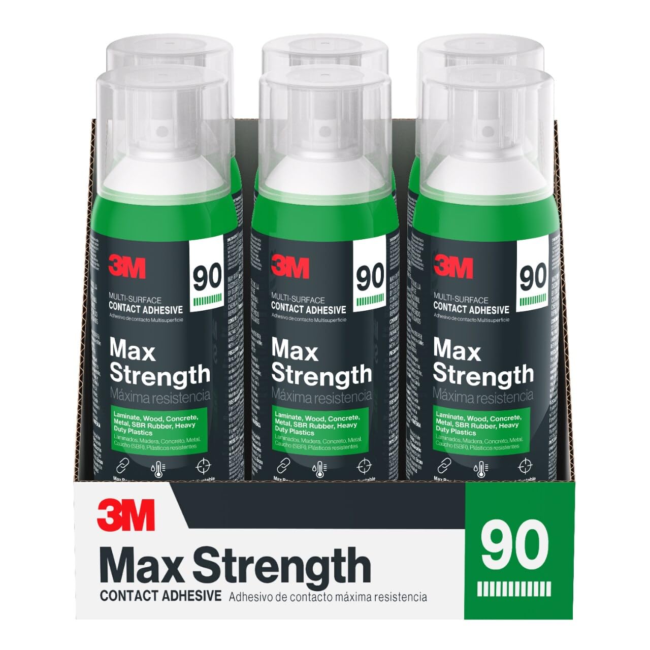 3M Max Strength 90 Multi-Surface Contact Adhesive, 12.6 oz., Low VOC, Max Bond, Heat & Water Resistant, Adjstable Spray for Metal, Wood, Plastics, Laminates, and Concrete (99-NAT)