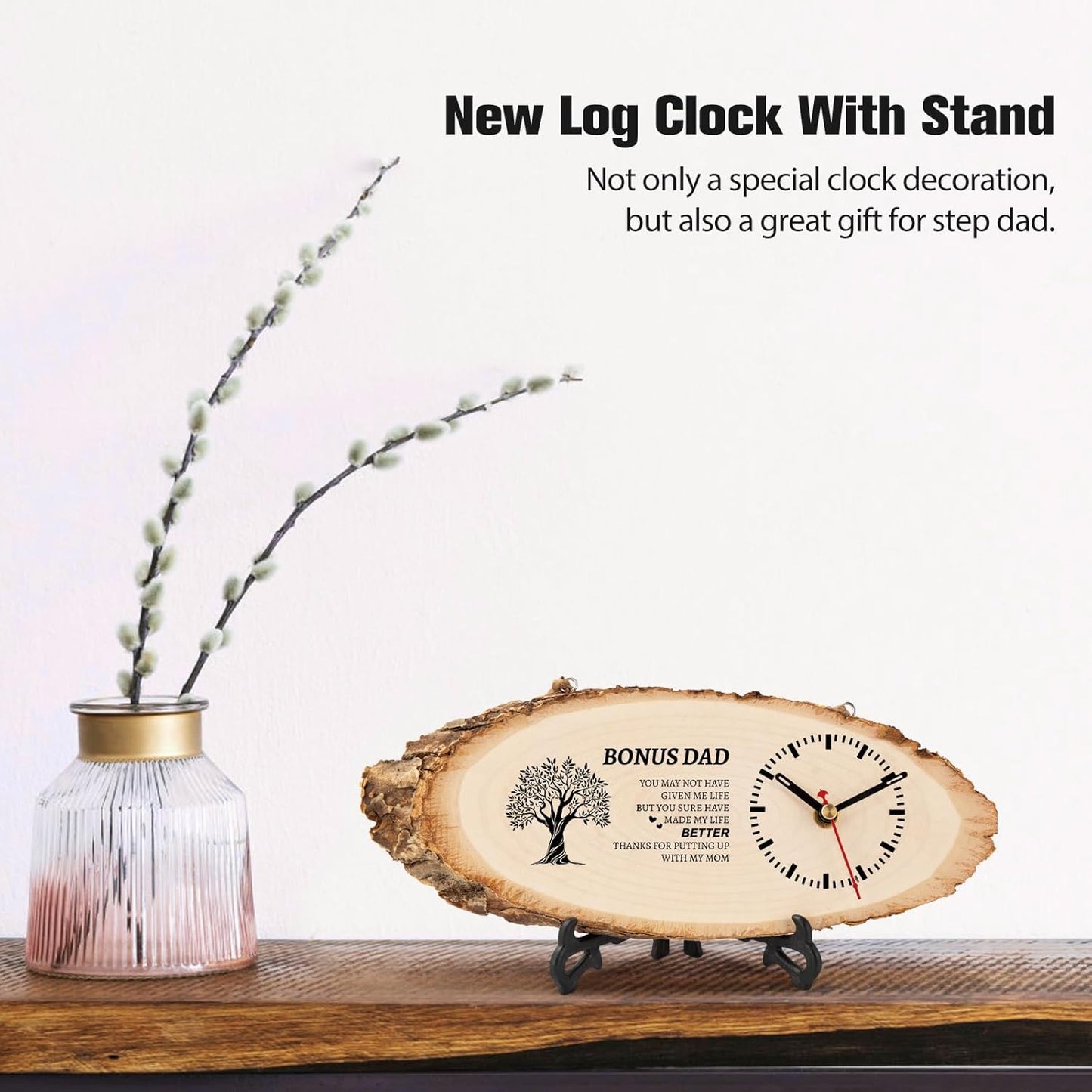 BeauGift Gifts for Stepdad, Bonus Dad from Daughter, Son, Birthday Gifts for Stepdad Wooden Clock, Bonus Dad Gift for Fathers Day, Christmas, Birthday, Wedding Gifts
