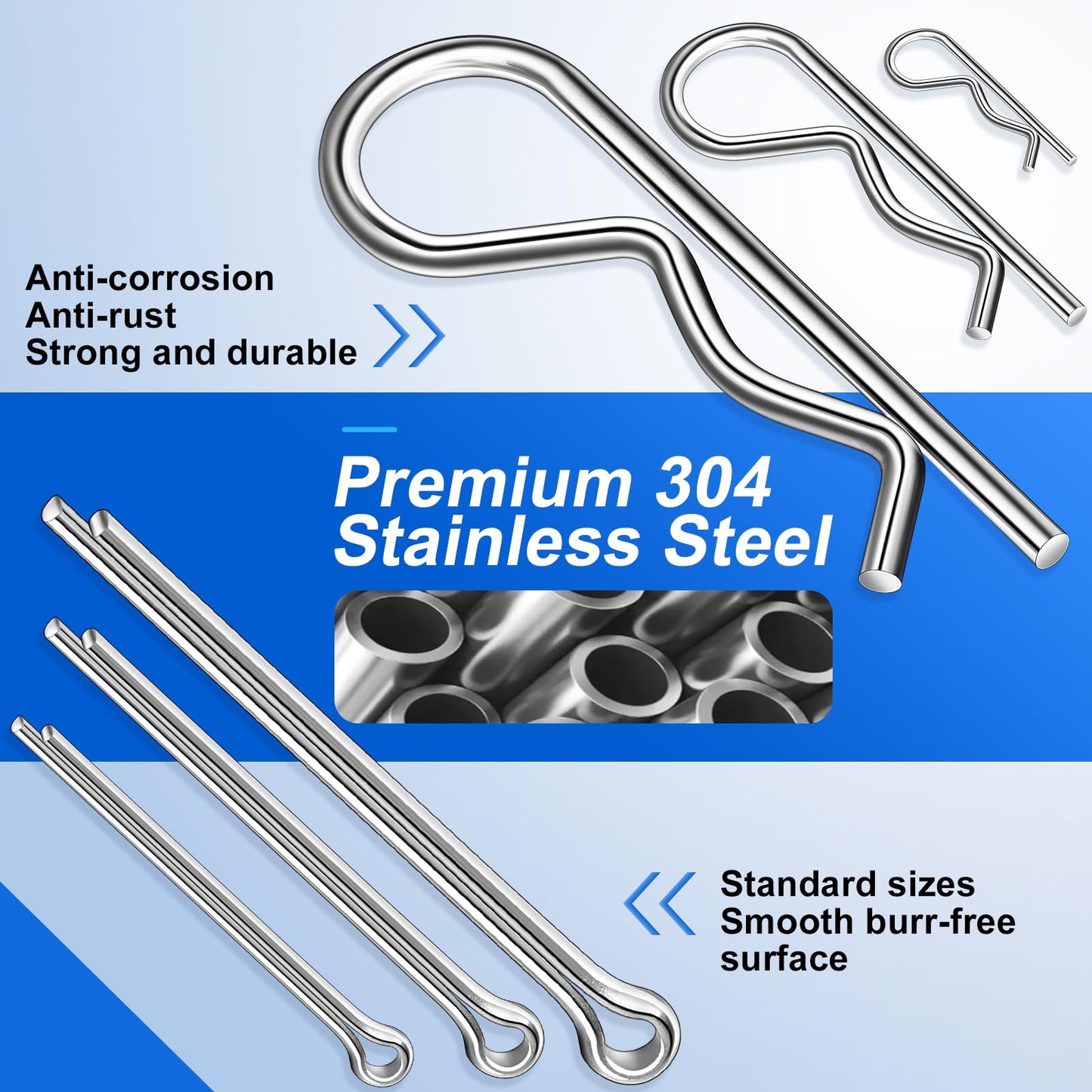 Cotter Pin Assortment Kit, 220PCS Cotter Pins 13 Sizes Premium 304 Stainless Steel Heavy Duty R Clips & Hairpin Split Pin Set, Hardware Pins for Automotive, Trailer, Pin Lock System