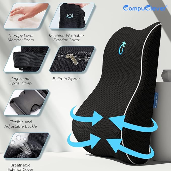 Lumbar Support Pillow for Office Chair, Memory Foam Cushion with Updated 3D Mesh Cover for Back Pain Relief, Ideal for Computer/Desk Chair, Car Seat, Gaming Chair, Recliner