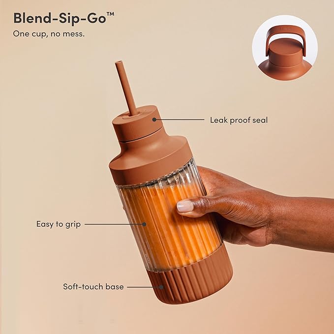 The Beast Mini Blender Plus | Mini Countertop Kitchen Blender | Blend Smoothies and Shakes, Dressings, Sauces, Dips | Extra Vessels, Straw Cap and Straws Included | 600W (Terra)
