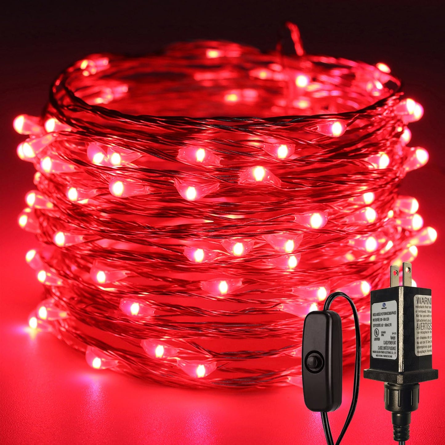Ruichen Plug In Fairy Lights With Switch  Waterproof 33 Ft 100 Led Silver Wire Starry String Firefly Lights For Christmas  MotherS Day  Thanksgiving  Parties  Ceiling  Vases  Craft  Red