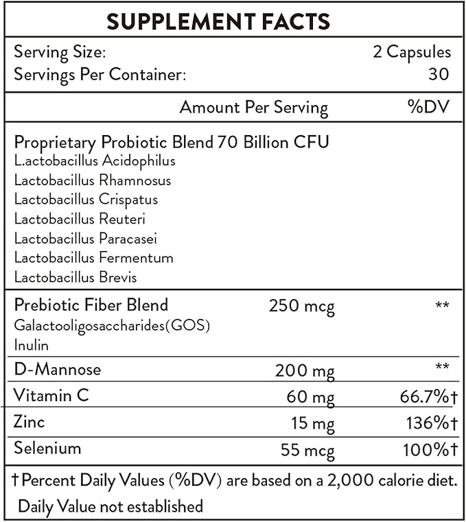 Vaginal Probiotics for Women, pH Balance & Vaginal Health with 70 Billion CFU & Prebiotics - Supports Odor Control, Urinary Tract & Digestive Health - Shelf Stable, Lactobacillus Blend, 60 Capsules