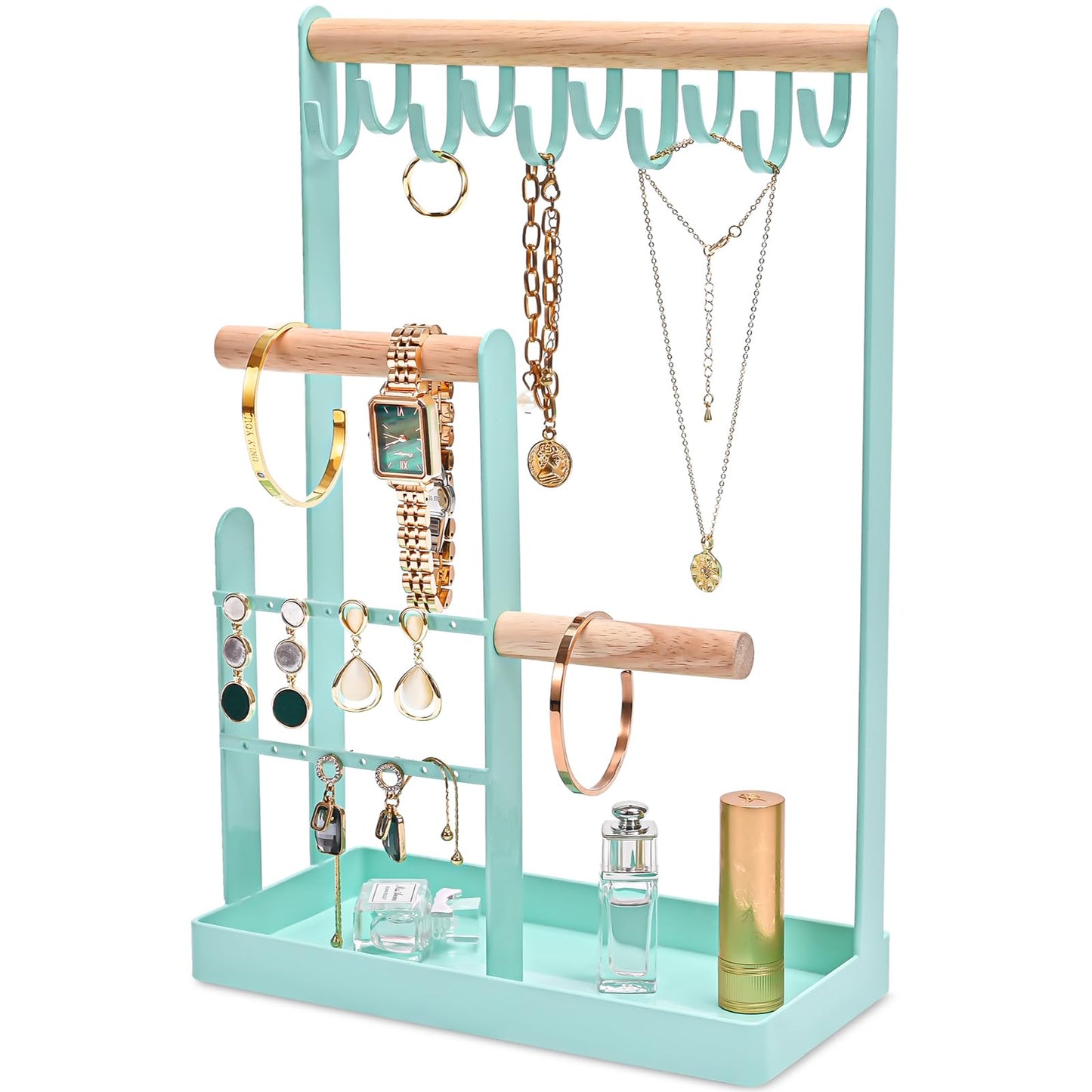 ProCase Jewelry Organizer Stand Necklace Holder, 4-Tier Jewelry Tower Rack with Earring Tray, 10 Hooks Necklaces Hanging Small J