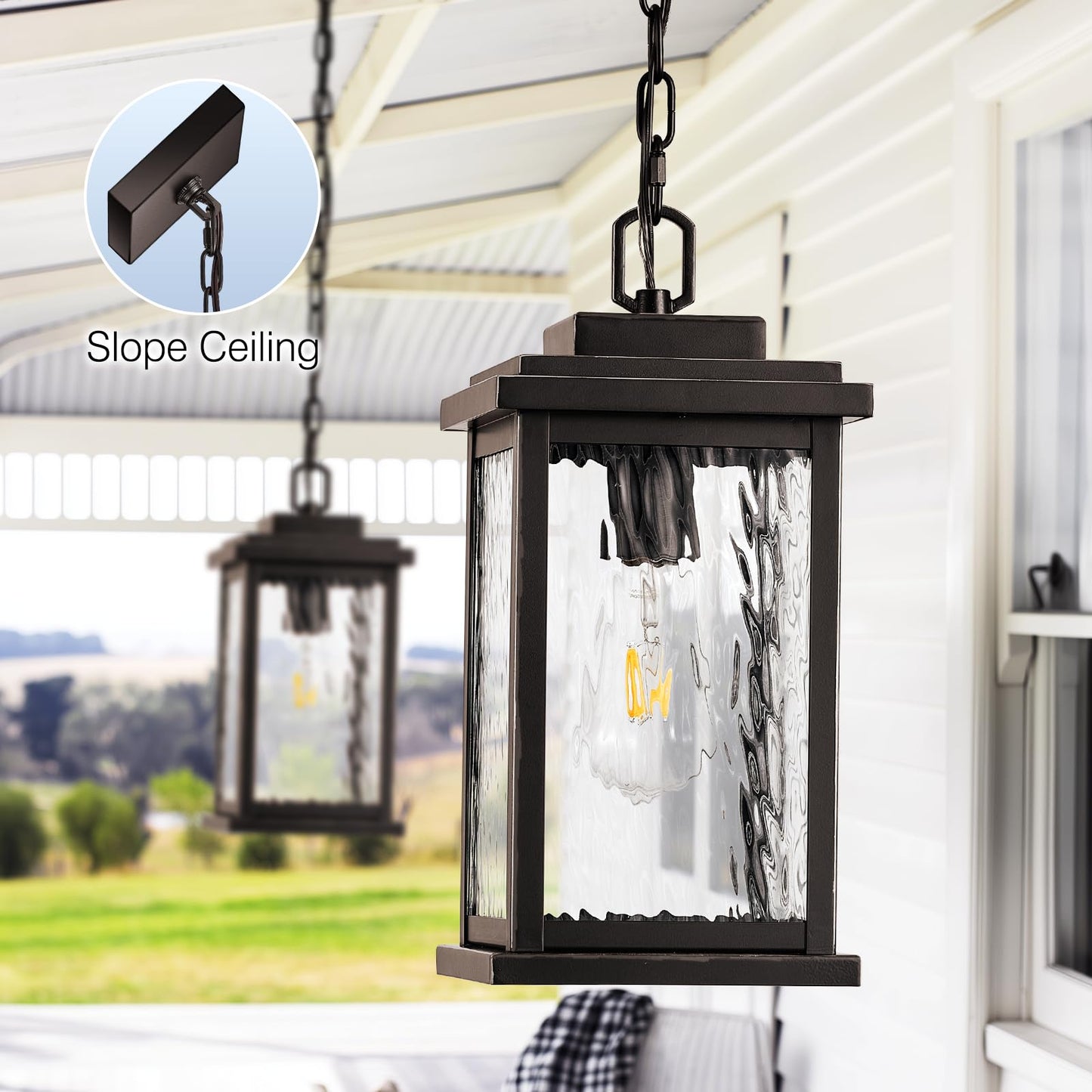VIANIS Bronze Outdoor Pendant Light Fixture, Large Size, Aluminum, Adjustable Wire, Waterproof, Model V8301M