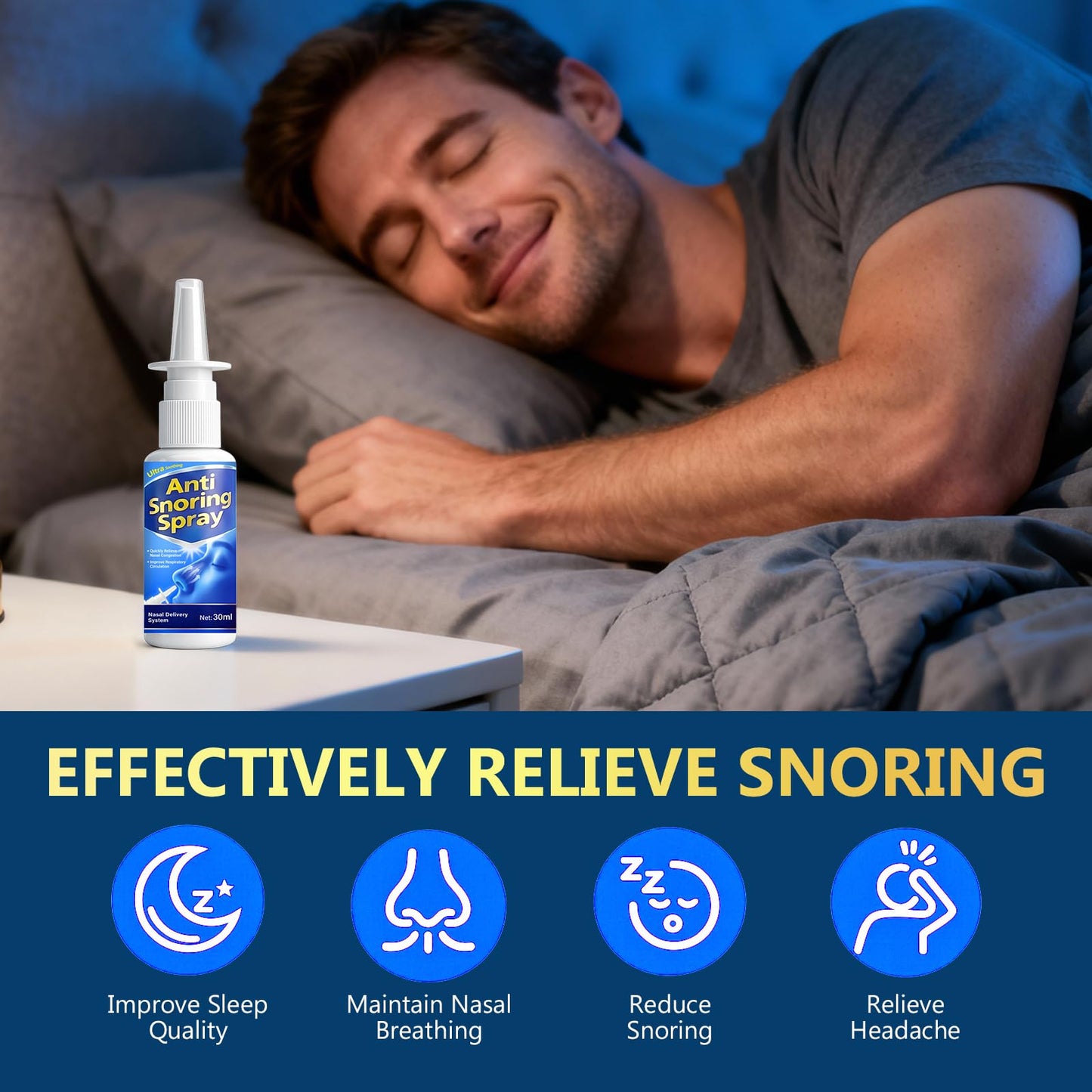 Anti Snoring Spray,Helps Reduce Snoring Sounds for Quiet Sleep,Easy-to-Use Natural Anti Snoring Spray for Adults,30ML
