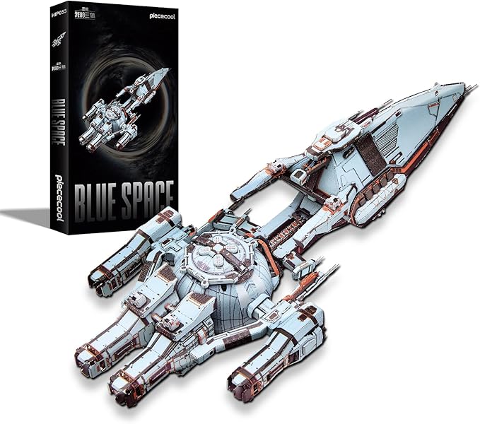 Piececool 3D Metal Puzzles for Adult, Three-Body Blue Space Starship Metal Model Kit, DIY Spaceship Building Kit Crafts for Adults to Build Home Decoration Best Gifts