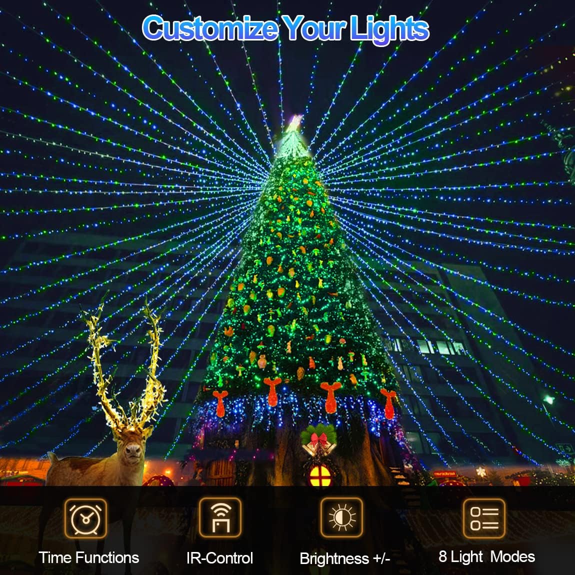403 Ft 1000 Led Christmas Lights Outdoor Fairy Lights Plug In Extra Long String Lights Clear Wire Waterproof 8 Modes Timer For Outside House Tree Garden Yard Wedding Party Decorations-Blue And Green