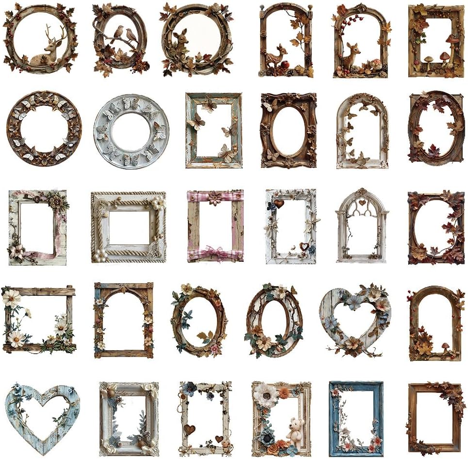 Vintage Photo Frame Scrapbook Cardstock Paper for Junk Journal Collage Card Making Embellishment Retro Art DIY Crafts Decoration (AXMK-S6)