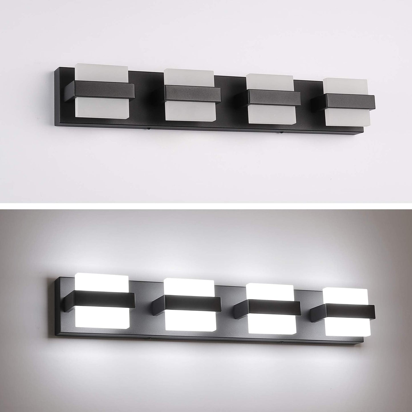 SOLFART Modern 4 Light Vanity Lighting Fixtures, Acrylic Shade, Matt Black, Model 7248-4T-WHL-BK-ND, Non-Dimmable, Bathroom Wall Lights