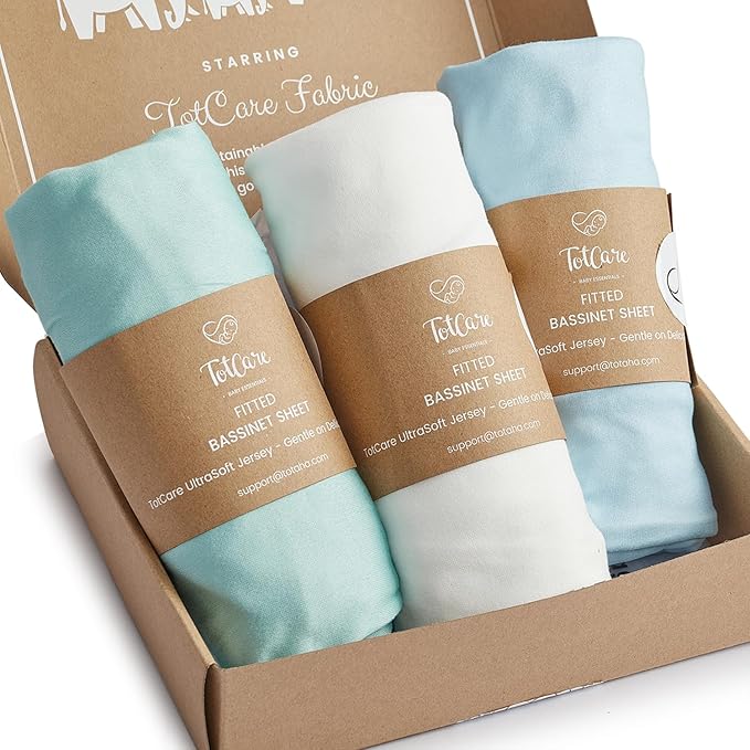 Bassinet Sheets 20x30 Inch for Graco Travel Lite Crib, Sense2Snooze, My View 4 in 1, Dream Suite and Guava Bassinet - Buttery Soft, Ultra Stretchy Sheets - Sky + Sage + Cloud, 3 Pack