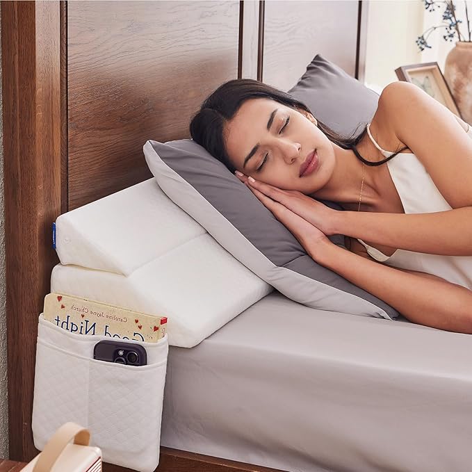 Adjustable Full Bed Wedge Pillow for Headboard Gap 0-8", 54"x10"x6" Bed Gap Filler Triangle Pillow Stopper, Fills The Gap Between Headboard and Mattress or Wall for Sleeping & Reading